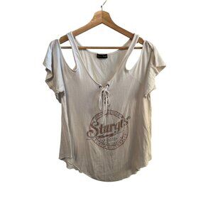 Bikero Pride White Cold Shoulder Top Sturgis Bling Design Women's Size L
